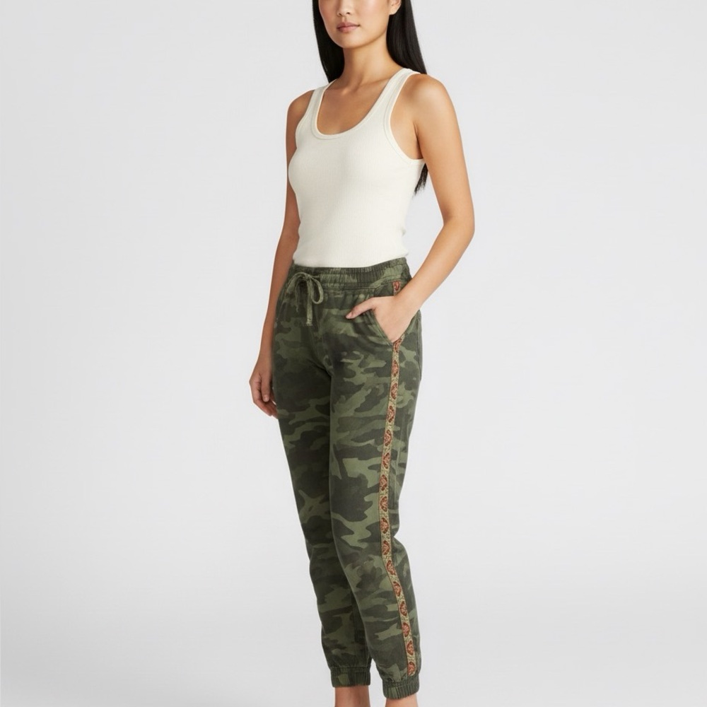 Camo Embroidered Jogger Pants Cotton Blend S Driftwood